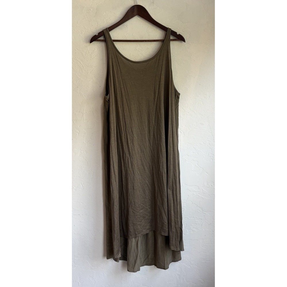 Eileen Fisher Silk Cotton Scoop Flare Midi Dress XL Brown Olive Minimalist Tank
